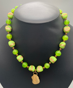 Necklace Set | Bronze angelwing shell pendant, 1950s chartreuse/aventurina 3-sided glass beads