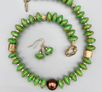 Necklace Set | Apple green turquoise rondelles, 1920-30s metallic glass pearl focal, artisan bronze