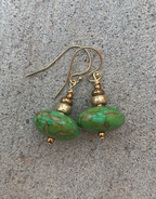 Necklace Set | Apple green turquoise rondelles, 1920-30s metallic glass pearl focal, artisan bronze