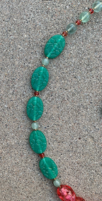Necklace Set | Watermelon palette — aqua-green pressed glass and vivid sparkling watermelon pink vintage glass beads