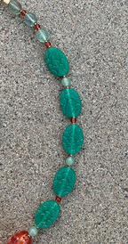 Necklace Set | Watermelon palette — aqua-green pressed glass and vivid sparkling watermelon pink vintage glass beads