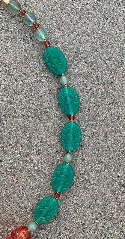 Necklace Set | Watermelon palette — aqua-green pressed glass and vivid sparkling watermelon pink vintage glass beads