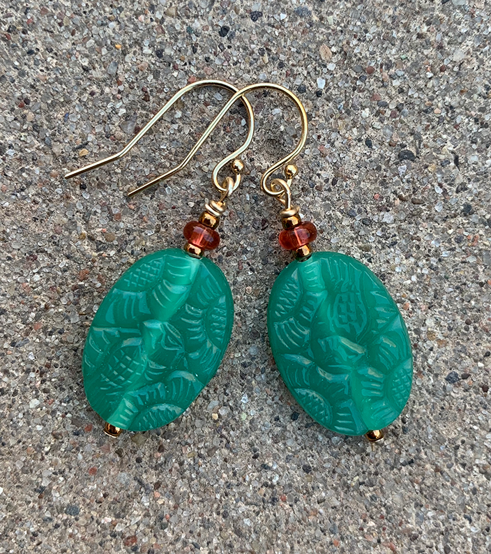 Necklace Set | Watermelon palette — aqua-green pressed glass and vivid sparkling watermelon pink vintage glass beads