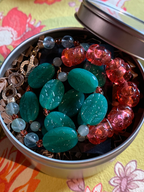 Necklace Set | Watermelon palette — aqua-green pressed glass and vivid sparkling watermelon pink vintage glass beads
