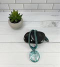 Teal and Silver Glass Pendant Necklace, Beaded Necklace, Nickel Free, 20 Inches