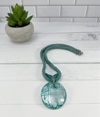 Teal and Silver Glass Pendant Necklace, Beaded Necklace, Nickel Free, 20 Inches