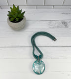 Teal and Silver Glass Pendant Necklace, Beaded Necklace, Nickel Free, 20 Inches