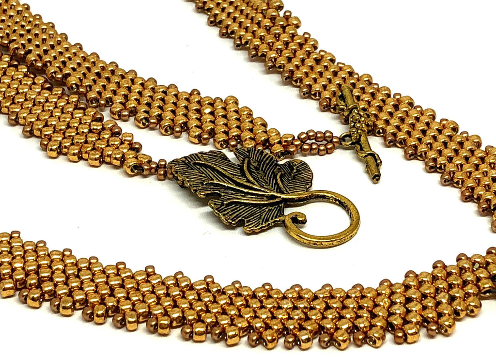 Gold Flower Drop Beadweaving Necklace