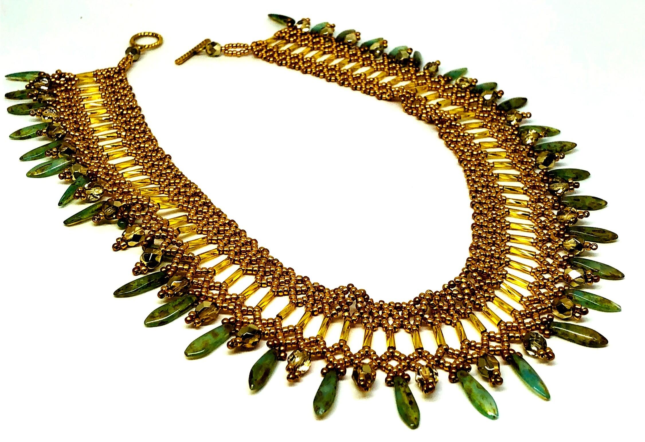 Gold Turquoise Picasso Beadweaving Necklace