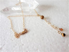 Gold Chain Necklace with Crystal and Tiger Eye Drop