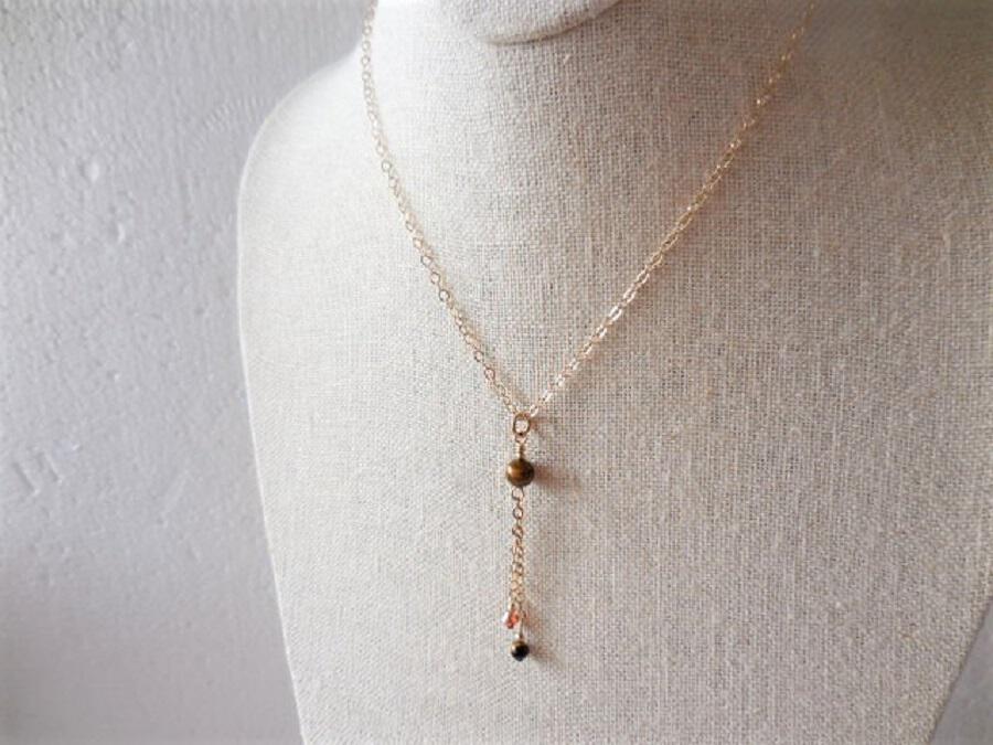 Gold Chain Necklace with Crystal and Tiger Eye Drop
