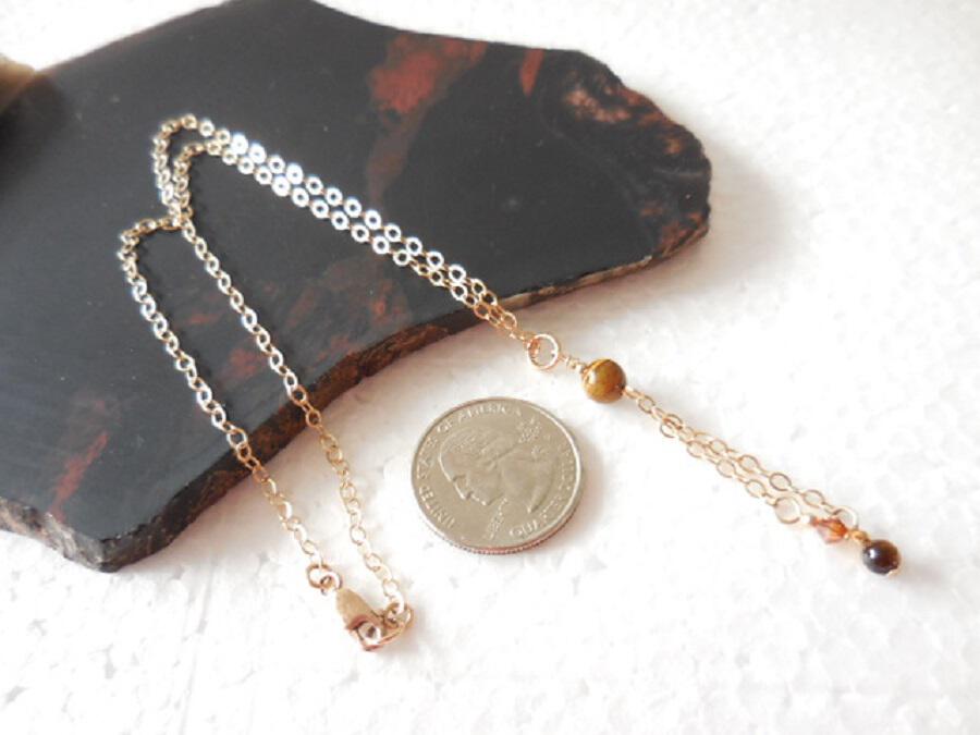 Gold Chain Necklace with Crystal and Tiger Eye Drop