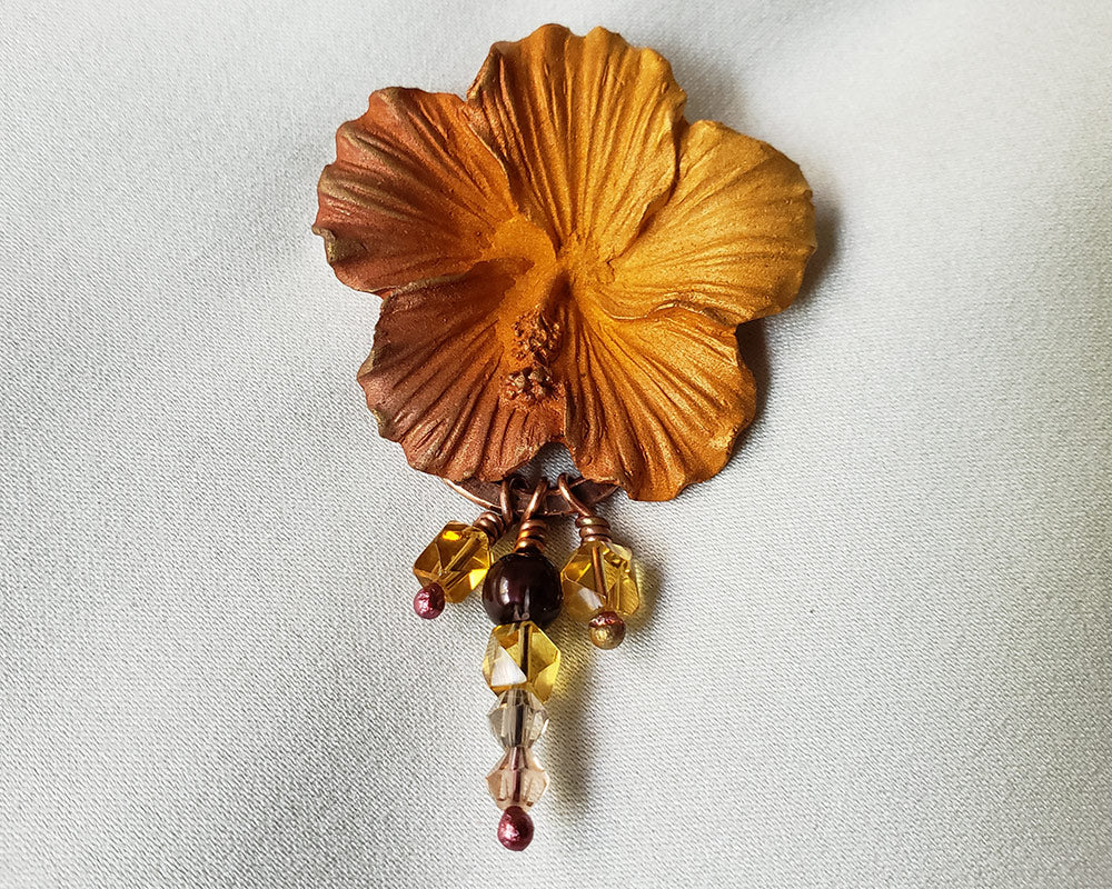 Hibiscus Flower Necklace with Pearl and Citrine Beads