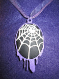 Lilac Dripping Black and White Spider Web Cameo Necklace