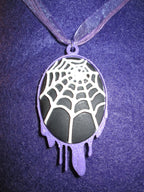 Lilac Dripping Black and White Spider Web Cameo Necklace