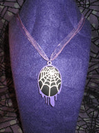 Lilac Dripping Black and White Spider Web Cameo Necklace