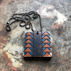 Wild Goose Chase Quilt Block Pendant Necklace Blue Brown and Black Mosaic