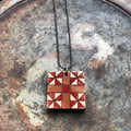 Honey's Choice Quilt Block Pendant Necklace Red and Brown Mosaic