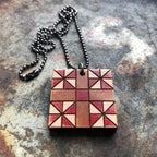 Honey's Choice Quilt Block Pendant Necklace Red and Brown Mosaic
