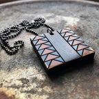 Wild Goose Chase Quilt Block Pendant Necklace Blue Brown and Black Mosaic