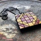 Wedding Ring Quilt Block Pendant Necklace Red and Yellow Mosaic