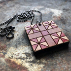 Honey's Choice Quilt Block Pendant Necklace Red and Brown Mosaic