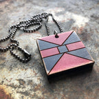 Bat Wing Quilt Block Pendant Necklace Brown Black and Red Mosaic