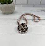 Pink and Black Jasper Pendant on Chenille Stich Beaded Necklace, 20 Inch