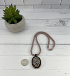 Pink and Black Jasper Pendant on Chenille Stich Beaded Necklace, 20 Inch