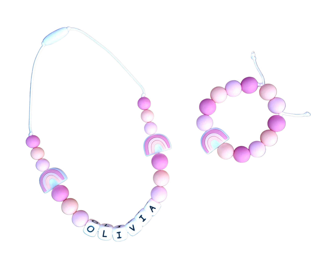 Kids Personalized Name Rainbow Necklace made from Silicone Beads