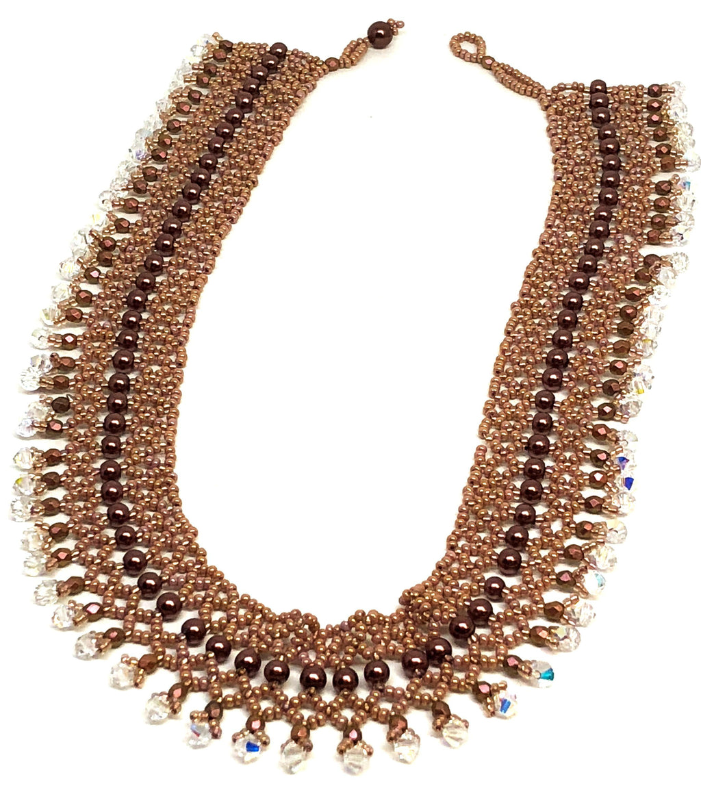 Handmade Mauve Swarvoski Crystal Netting Beadweaving Necklace