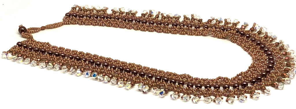 Handmade Mauve Swarvoski Crystal Netting Beadweaving Necklace