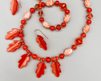 Necklace Set | Orange moonglow Lucite oak leaves, mid-century crystals, vintage glass givre rounds and speckled ovals