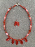 Necklace Set | Orange moonglow Lucite oak leaves, mid-century crystals, vintage glass givre rounds and speckled ovals