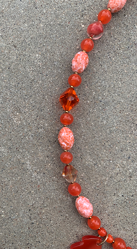 Necklace Set | Orange moonglow Lucite oak leaves, mid-century crystals, vintage glass givre rounds and speckled ovals