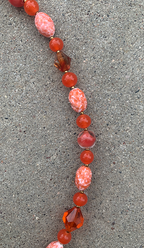 Necklace Set | Orange moonglow Lucite oak leaves, mid-century crystals, vintage glass givre rounds and speckled ovals