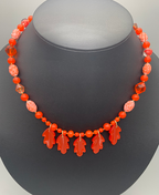 Necklace Set | Orange moonglow Lucite oak leaves, mid-century crystals, vintage glass givre rounds and speckled ovals