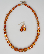 Necklace Set | Amber vintage glass beads, honey amber chips, carnelian faceted ovals, artisan gold bronze
