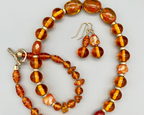 Necklace Set | Amber vintage glass beads, honey amber chips, carnelian faceted ovals, artisan gold bronze