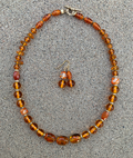 Necklace Set | Amber vintage glass beads, honey amber chips, carnelian faceted ovals, artisan gold bronze