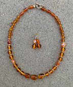 Necklace Set | Amber vintage glass beads, honey amber chips, carnelian faceted ovals, artisan gold bronze