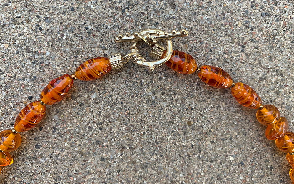 Necklace Set | Amber vintage glass beads, honey amber chips, carnelian faceted ovals, artisan gold bronze