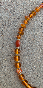 Necklace Set | Amber vintage glass beads, honey amber chips, carnelian faceted ovals, artisan gold bronze