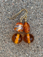 Necklace Set | Amber vintage glass beads, honey amber chips, carnelian faceted ovals, artisan gold bronze
