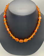 Necklace Set | Amber vintage glass beads, honey amber chips, carnelian faceted ovals, artisan gold bronze