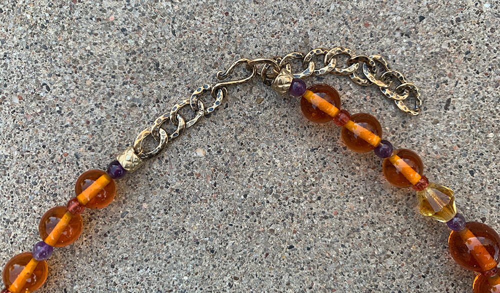 Necklace Set | Vintage Japanese and West German smoky topaz glass beads, amethyst and Super Seven stones