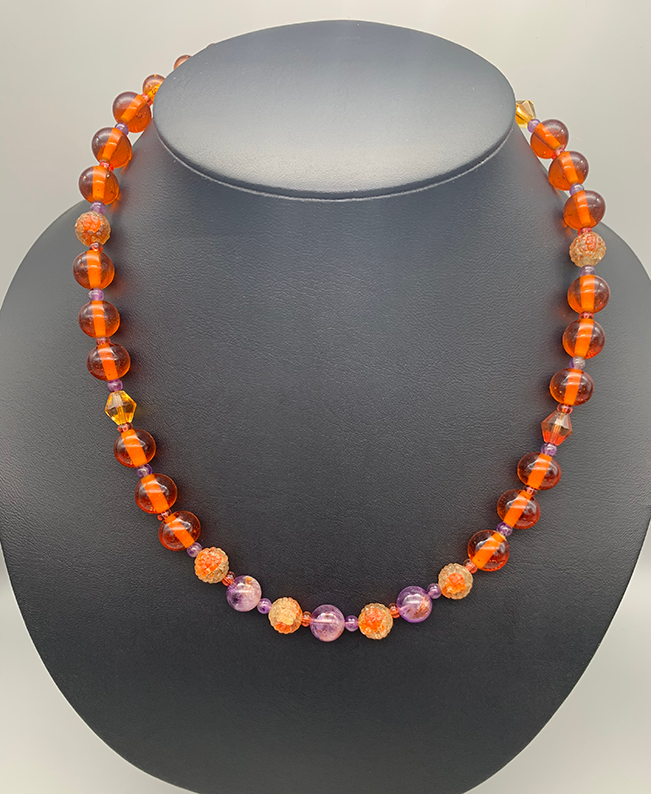 Necklace Set | Vintage Japanese and West German smoky topaz glass beads, amethyst and Super Seven stones