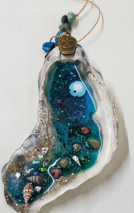 Natural Resin Oyster Shell Beach Scene Wall Art or Hanging Decor