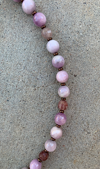 Necklace Set | Gorgeous kunzite rounds, faceted strawberry quartz, bronze lost wax pendant and clasp