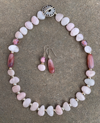 Necklace Set | Morganite petals, Lucite, 1950s Italian aventurina rounds, sterling silver rondelles